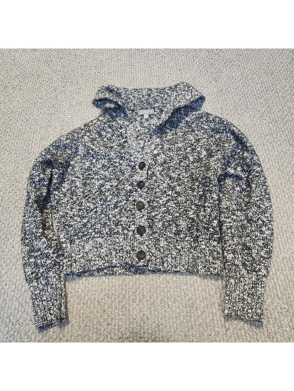 J.Crew Black and White Marled Knit Button-Up Cardigan Sweater Size Small